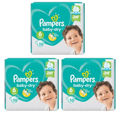 پوشک پمپرز (Pampers) مدل Baby Dry سایز 6 مجموعه 3 عددی بسته 33 عددی