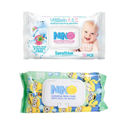 دستمال مرطوب کودک نینو (Nino) مدل Sensitive بسته 70 عددی به همراه دستمال مرطوب مدل عصاره کالاندولا بسته 50 عددی
