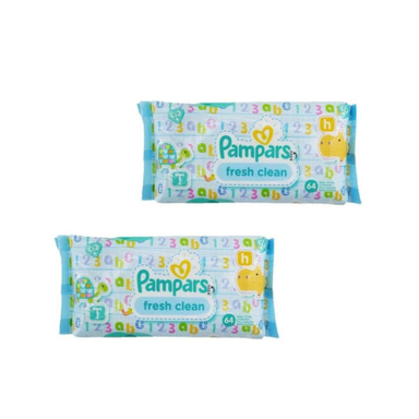 دستمال مرطوب کودک پمپرز (Pampers) مدل Pampars Fresh Clean بسته 64 عددی مجموعه 2 عددی