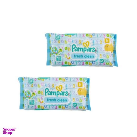دستمال مرطوب کودک پمپرز (Pampers) مدل Pampars Fresh Clean بسته 64 عددی مجموعه 2 عددی
