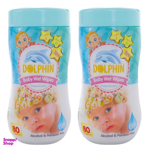 دستمال مرطوب کودک دلفین (Dolphin) مدل Premium مجموعه 2 عددی