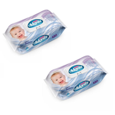 دستمال مرطوب کودک آدونیس (Adonis) مدل 45Ec بسته 120 عددی مجموعه 2 عددی