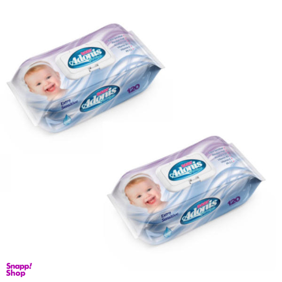 دستمال مرطوب کودک آدونیس (Adonis) مدل 45Ec بسته 120 عددی مجموعه 2 عددی