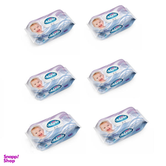 دستمال مرطوب کودک آدونیس (Adonis) مدل Economy بسته 120 عددی مجموعه 6 عددی
