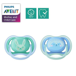 پستانک ارتودنسی اونت (Avent) مدل الترا ایر خرگوش و جوجه تیغی 344/23 بسته 2 عددی