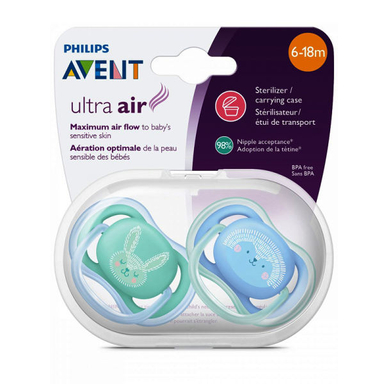 پستانک ارتودنسی اونت (Avent) مدل الترا ایر خرگوش و جوجه تیغی 344/23 بسته 2 عددی