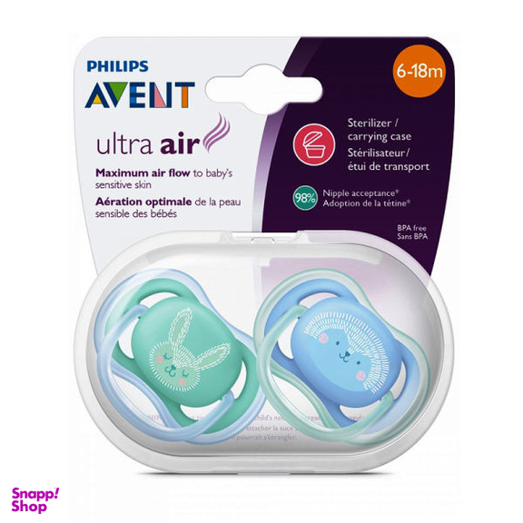 پستانک ارتودنسی اونت (Avent) مدل الترا ایر خرگوش و جوجه تیغی 344/23 بسته 2 عددی