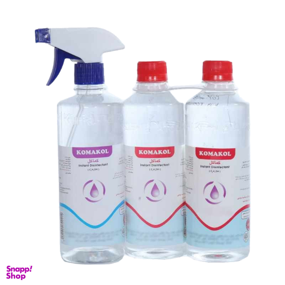 محلول ضد عفونی کننده کماکل (Komakol) مدل 02 حجم 500 میلی لیتر بسته 2 عددی+اسپری ضدعفونی کننده مدل 02 حجم 500 میلی لیتر