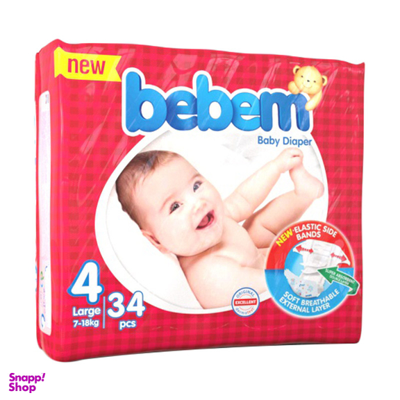 پوشک کودک ببم (Bebem) مدل چسبی سایز 4 بسته 34 عددی