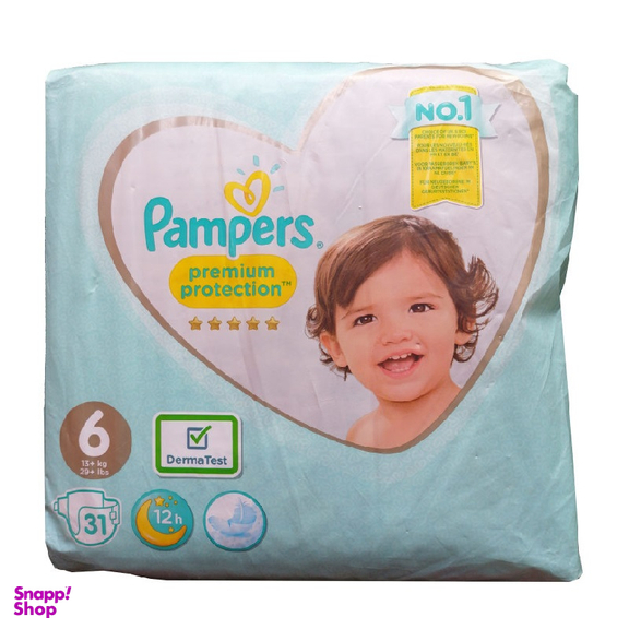 پوشک کودک پمپرز (Pampers) مدل Premium Protection چسبی سایز 6 بسته 31 عددی