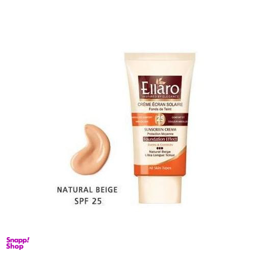 کرم ضد آفتاب کرم پودری الارو (Ellaro) با Spf 25 مناسب انواع پوست رنگ بژ طبیعی حجم 40 میلی لیتر