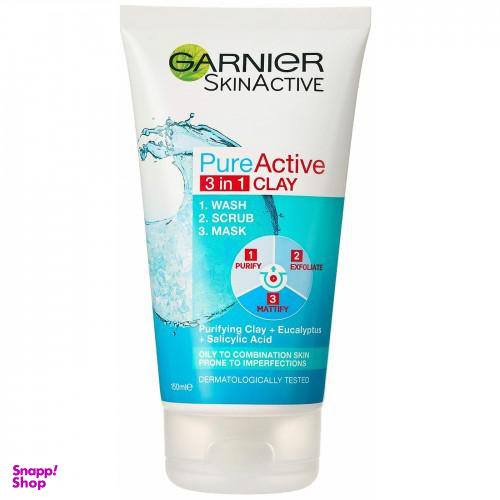 اسکراب پاک کننده پوست گارنیه (Garnier) مدل Pure Active 3in1 حجم 150 میلی لیتر