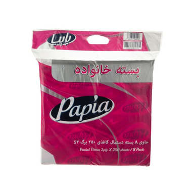 دستمال کاغذی پاپیا (Papia) مدل خانواده 250 برگ بسته 8 عددی