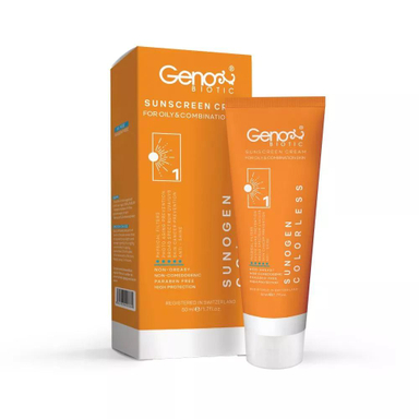 کرم ضد آفتاب Spf50 ژنوبایوتیک مناسب پوست چرب و مختلط بی رنگ حجم 50 میلی لیتر