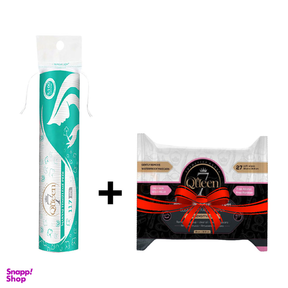 پد آرایش پاک کن سون کویین (Seven Queen) بسته 117 عددی و هدیه دستمال آرایش پاک کن سون کویین