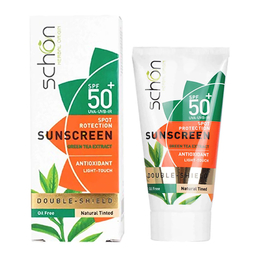 ضد آفتاب طبیعی فاقد چربی شون (Schon) مدل دابل شیلد چای سبز با +SPF50 رنگی حجم 50 میلی لیتر