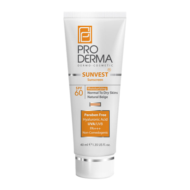 ضد آفتاب و مرطوب کننده پرودرما (Proderma) با SPF60 رنگ بژ طبیعی حجم 40 میلی لیتر