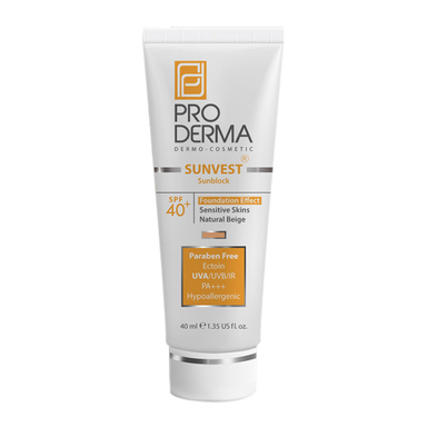 ضد آفتاب فیزیکال پرودرما (Proderma) مناسب پوست حساس با SPF40 رنگ بژ طبیعی حجم 40 میلی لیتر
