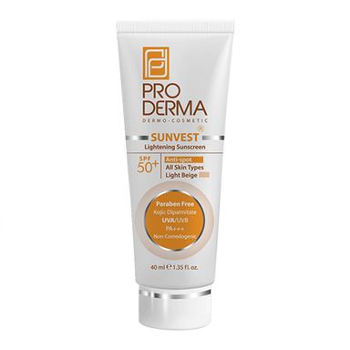 ضد آفتاب ضد لک و روشن کننده +Spf50 پرودرما (Proderma) رنگ بژ روشن حجم 40 میلی لیتر