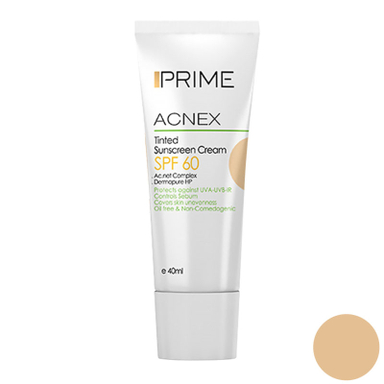 کرم ضد آفتاب رنگی پریم (Prime) مدل Acnex SPF60 رنگ بژ تیره (برنز) حجم 40 میلی‌‌لیتر مجموعه 2 عددی