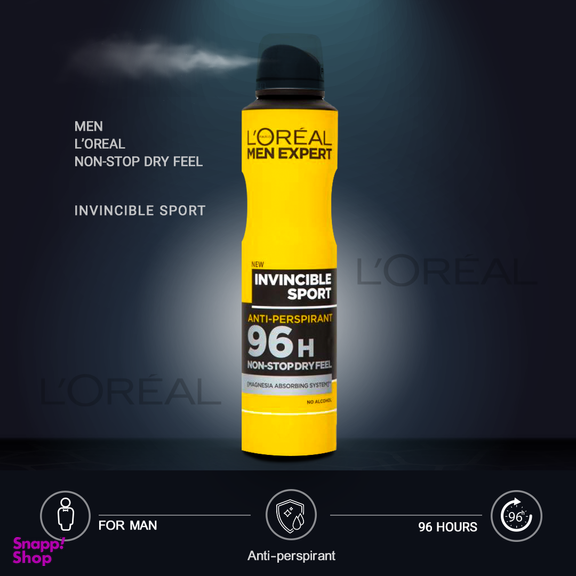 اسپری ضد تعریق مردانه لورآل (Loreal) سری Men Expert مدل Invincible sport حجم 250 میلی لیتر