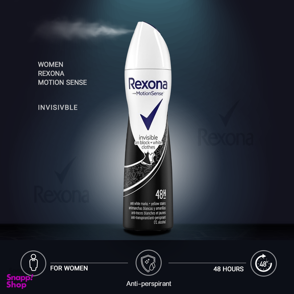 اسپری ضد تعریق زنانه رکسونا مدل Invisible Black & White حجم 200 میلی لیتر