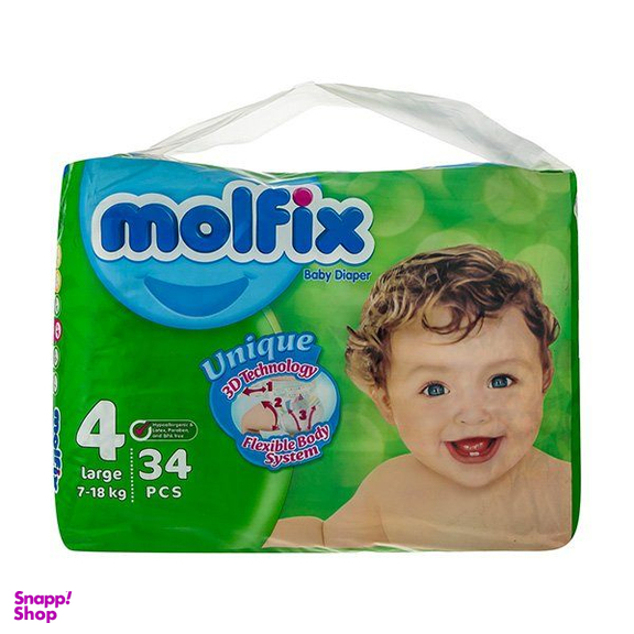 پوشک مولفیکس (Molfix) کد 002 سایز 4 بسته 34 عددی