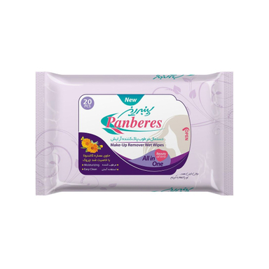 دستمال مرطوب پاک کننده آرایش پنبه ریز (Panberes) حاوی عصاره کالندولا بسته 20 عددی