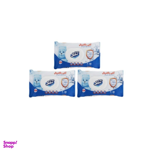 دستمال مرطوب تنو مدل آنتی باکتریال مجموعه 3 عددی