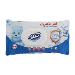 دستمال مرطوب تنو مدل آنتی باکتریال بسته 60 عددی