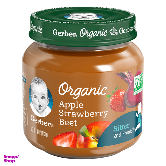 پوره گربر (Gerber) با طعم سیب، توت فرنگی و چغندر