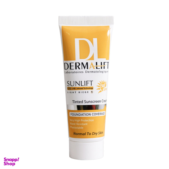 کرم ضد آفتاب رنگی Spf50 درمالیفت (Dermalift) مناسب پوست نرمال تا خشک حجم 40 میلی لیتر