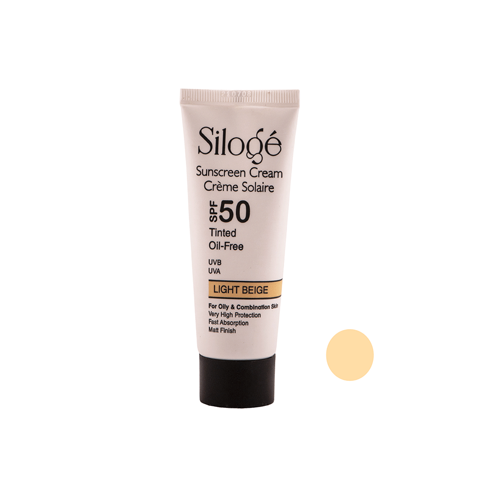 کرم ضد آفتاب Spf50 سیلوژه (Siloge) رنگ بژ فاقد چربی مناسب پوست چرب 40 میلی لیتر