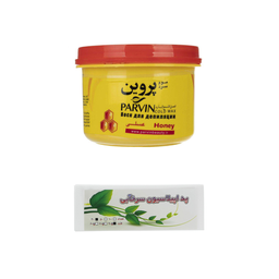 موم سرد پروین (Parvin) مدل Honey وزن 700 گرم به همراه پد اپیلاسیون سرخآبی (Sorkhabi) مدل 02 بسته 30 عددی