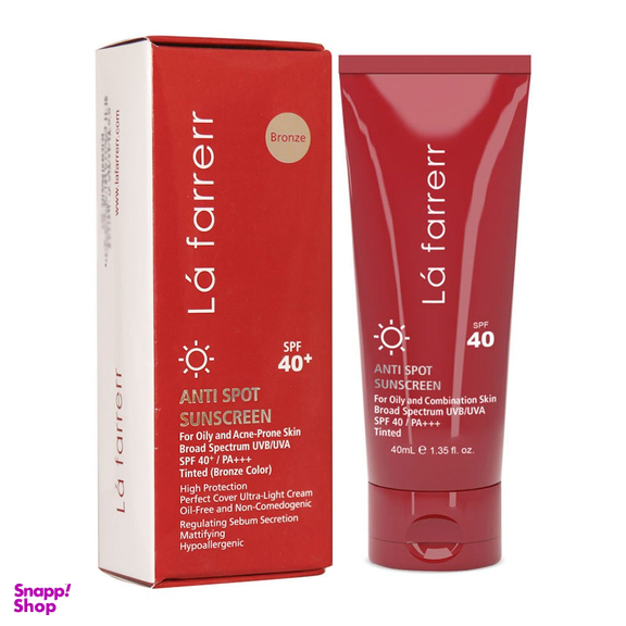 کرم ضدآفتاب و ضدلک رنگی لافارر مدل SPF40-Light مناسب پوست های چرب و مختلط حجم 40 میلی لیتر