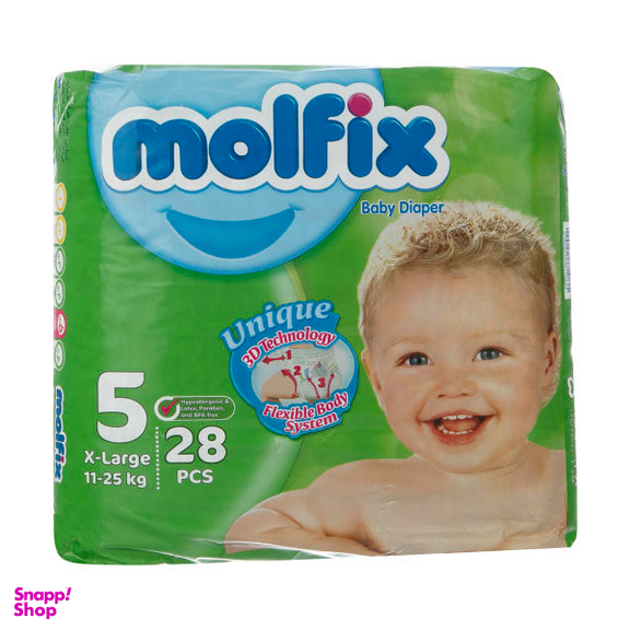 پوشک کودک مولفیکس سایز 5 بسته 28 عددی