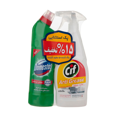 مایع سفید کننده دامستوس (Domestos) مدل Mountain Breeze حجم 750 میلی لیتر+اسپری تمیز کننده سطوح سیف (Cif) وزن 750 گرم