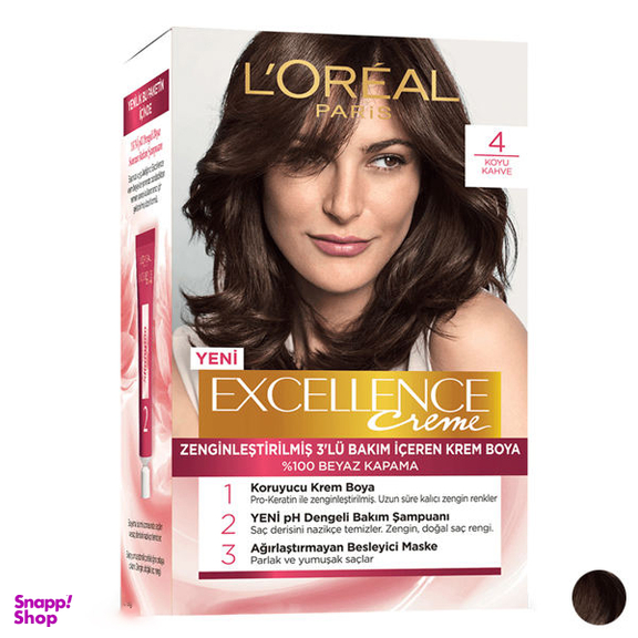 کیت رنگ مو لورآل (Loreal) سری Excellence شماره 4 حجم 48 میلی لیتر رنگ قهوه ای