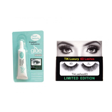 چسب مژه مصنوعی فلش بیوتی (Flash Beauty) مدل Adhesive وزن 7 گرم به همراه مژه مصنوعی تیک لاکچری مدل 251 مجموعه 2 عددی