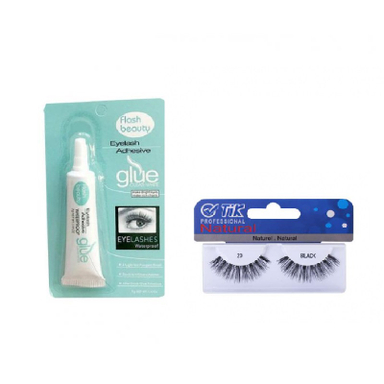 چسب مژه مصنوعی فلش بیوتی (Flash Beauty) مدل Adhesive وزن 7 گرم + مژه مصنوعی جفتی تیک با نخ نامریی شماره TIK 20 مجموعه 2 عددی