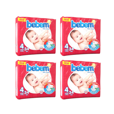 پوشک کودک ببم (Bebem) مدل چسبی سایز 4 بسته 34 عددی