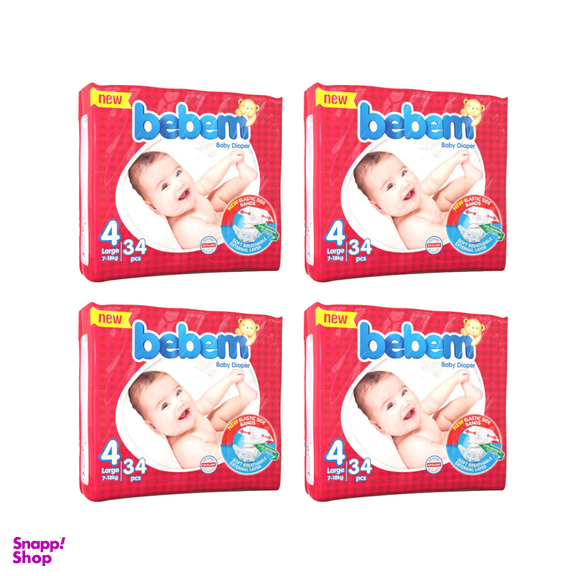 پوشک کودک ببم (Bebem) مدل چسبی سایز 4 بسته 34 عددی
