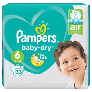 پوشک بچه پمپرز (Pampers) سری Baby Dry سایز 6 بسته 33 عددی