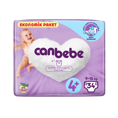 پوشک بچه جان ب ب (Canbebe) سایز +4 بسته 34 عددی (طرح جدید)