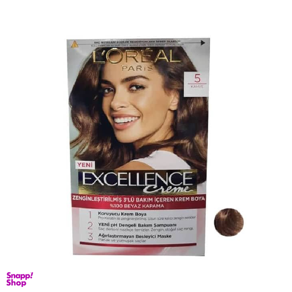 کیت رنگ مو لورآل (Loreal) مدل Enceexcell شماره 5 رنگ قهوهای تیره حجم 48 میلی لیتر