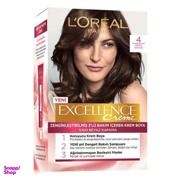 کیت رنگ مو لورآل (Loreal) سری Excellence شماره 4 حجم 48 میلی لیتر رنگ قهوه ای