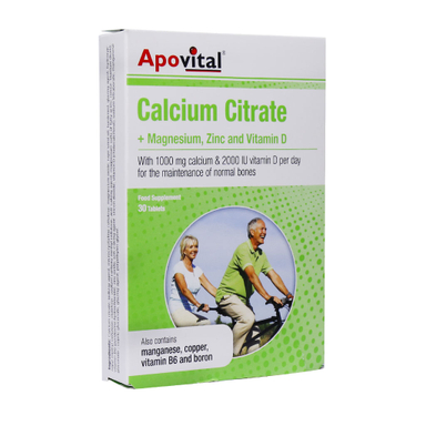 قرص کلسیم سیترات با منیزیم زینک و ویتامین دی (Calcium Citrate and Magnesium Zinc and Vitamin D 30) آپوویتال بسته 30 عدد