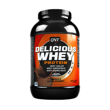 پودر پروتیین وی دلیشس وی (Delicious Whey) کیو ان تی طعم شکلات بلژیکی وزن 1 کیلو گرم