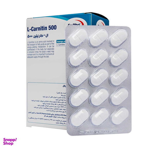 قرص ال کارنیتین 500 میلی گرم یورو ویتال بسته 60 عددی