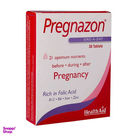 قرص مولتی ویتامین بارداری و شیردهی پرگنازون (Pregnazon) هلث اید بسته 30 عددی